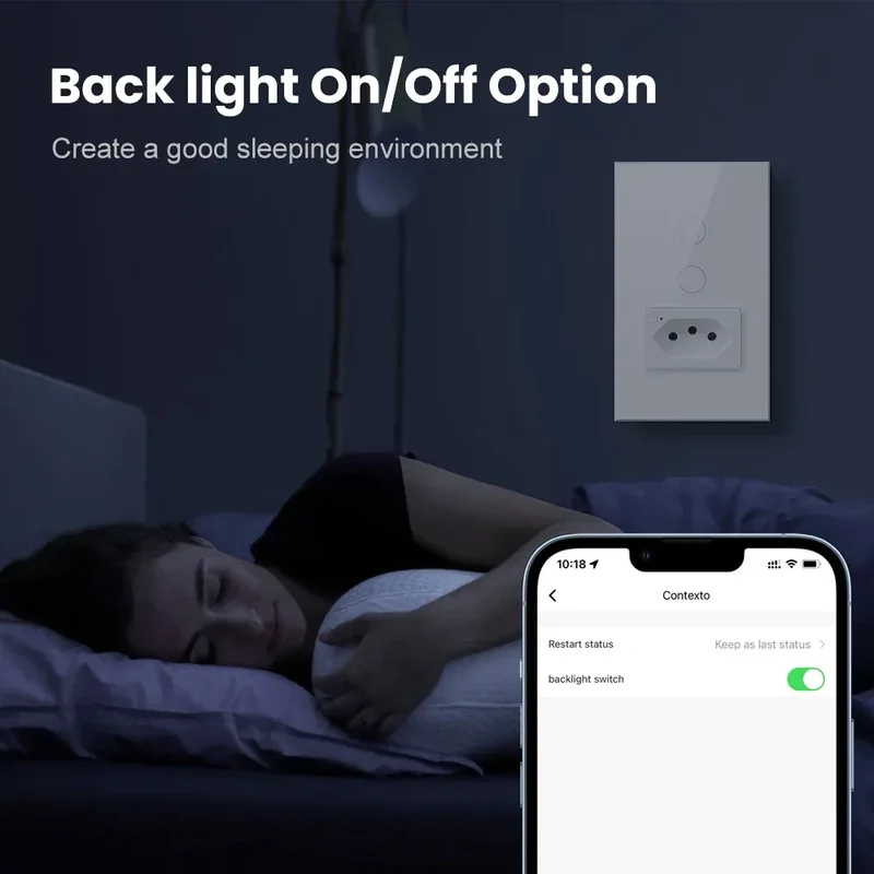 AVATTO Tuya WiFi Smart Light Switch with Socket,Brazil Stand 16A Touch Button Wall Switch,Work for Alexa Google Home