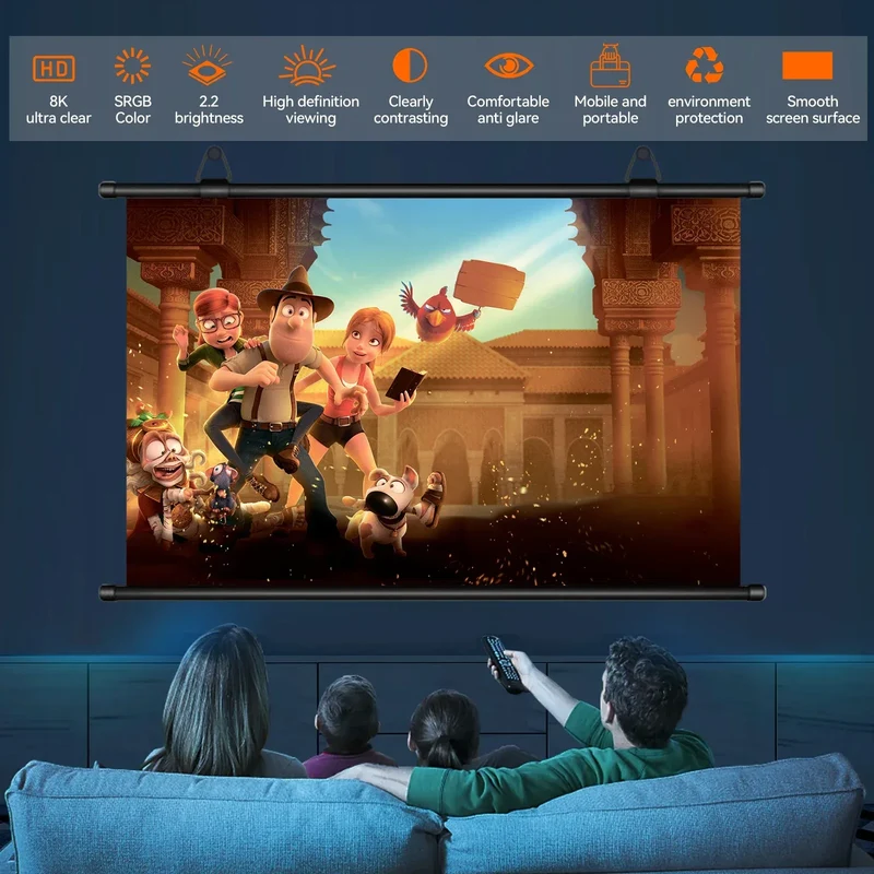 XIAOHUI Anti-light Thick HD Projector Screen 16:9 No-hole Wall-mounted Home Projection Screen 60/72/84/92/100/110/120/133inch