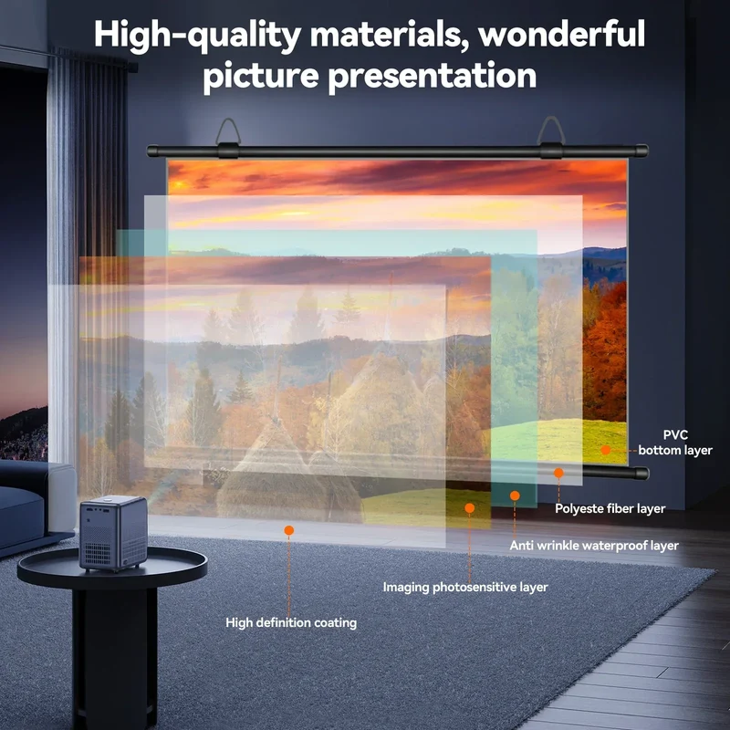 XIAOHUI Anti-light Thick HD Projector Screen 16:9 No-hole Wall-mounted Home Projection Screen 60/72/84/92/100/110/120/133inch