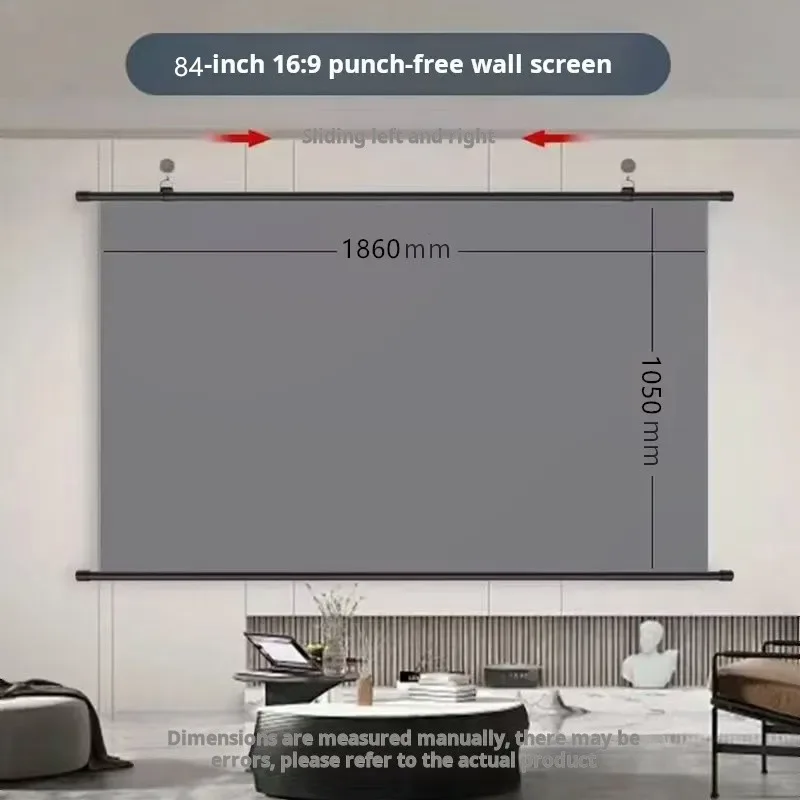 XIAOHUI Anti-light Thick HD Projector Screen 16:9 No-hole Wall-mounted Home Projection Screen 60/72/84/92/100/110/120/133inch