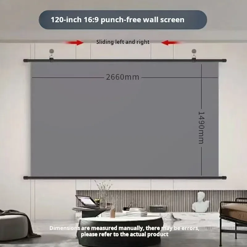 XIAOHUI Anti-light Thick HD Projector Screen 16:9 No-hole Wall-mounted Home Projection Screen 60/72/84/92/100/110/120/133inch