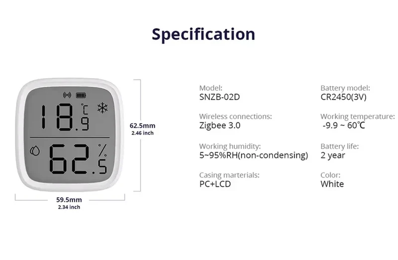 SONOFF SNZB 02D Zigbee Temperature Humidity Sensor SNZB-02D with LCD Screen for EWeLink SONOFF ZigBee Bridge Alexa Alice