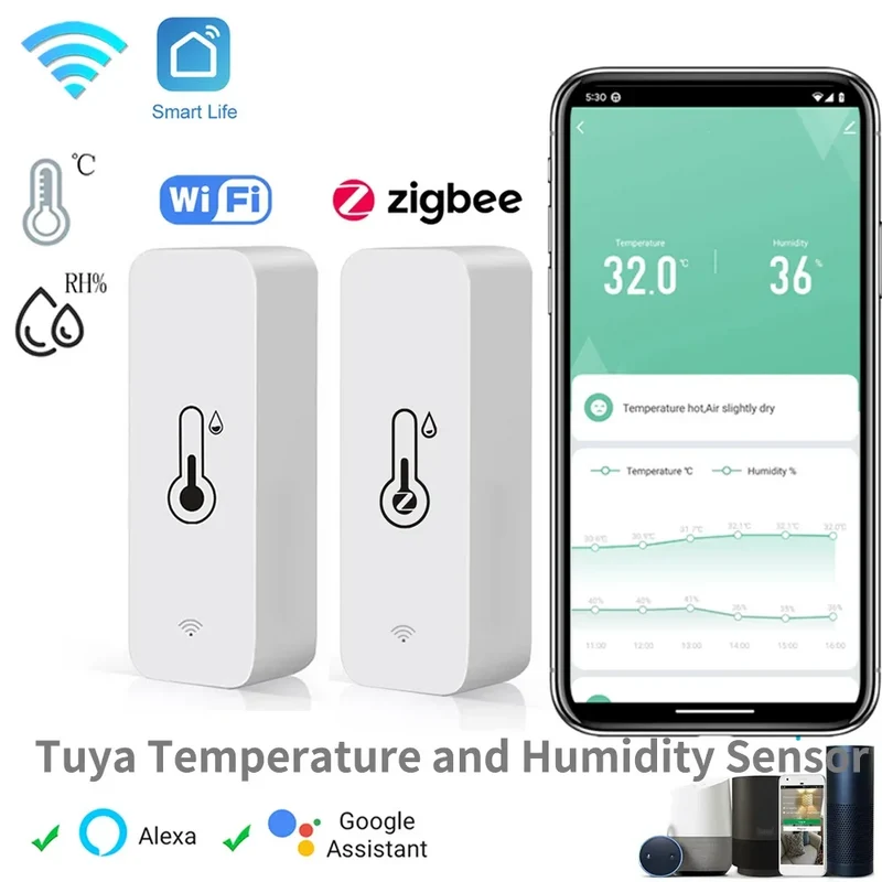 Tuya Zigbee WiFi Temperature And Humidity Sensor APP Remote Monitor For Smart Home var SmartLife WorkWith Alexa Google Assistant