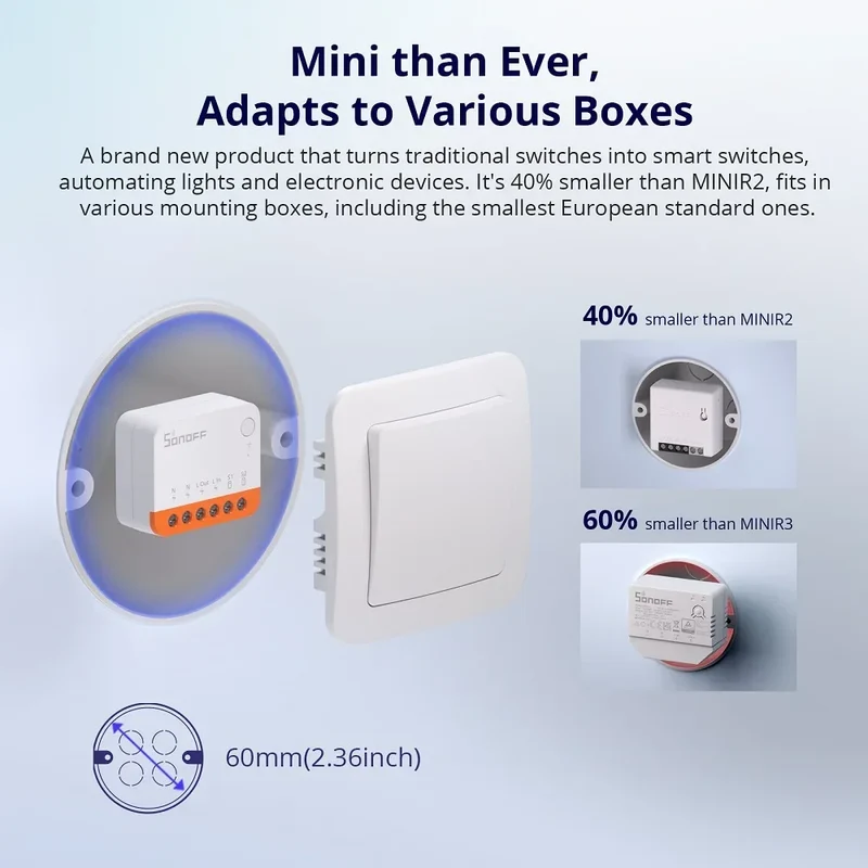 Sonoff Mini R4 Extreme Wifi Smart Switch Interruptor with Relay On-Off DIY Switch Module eWelink APP Control Works with Alexa