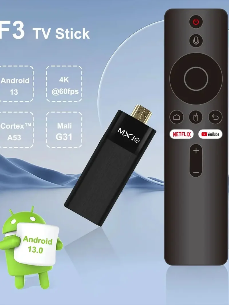 Ultra HD 4K Android TV Stick MX10-F3 Stick Mini Home TV Stick H313 Quad Core Support 2.4/5G Dual Wifi 2GB RAM 16GB ROM