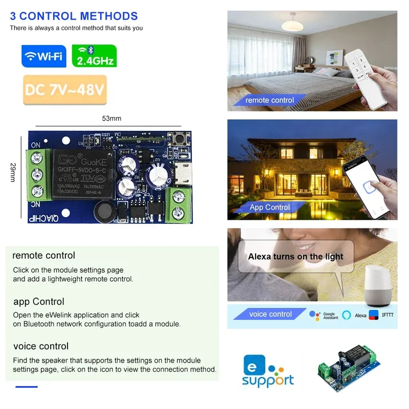 EWelink Dry Contacts Smart WiFi Relay Smart Switch DC5V-48V Wireless Remote Control 1 Way Alexa Google Home