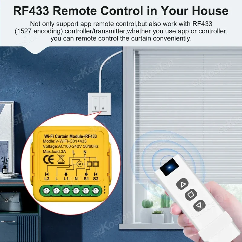 Tuya WiFi RF433 Smart Curtain Switch Controller Connect Roller Shutters Blinds Motor Switch Smart Life APP For Alexa Google Home