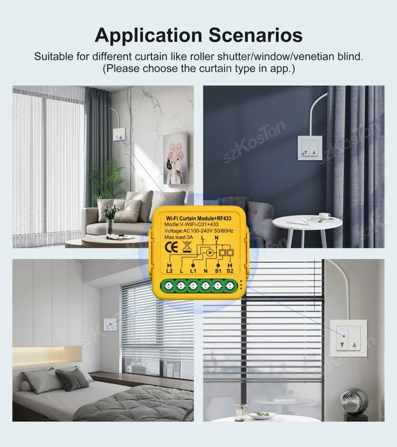 Tuya WiFi RF433 Smart Curtain Switch Controller Connect Roller Shutters Blinds Motor Switch Smart Life APP For Alexa Google Home