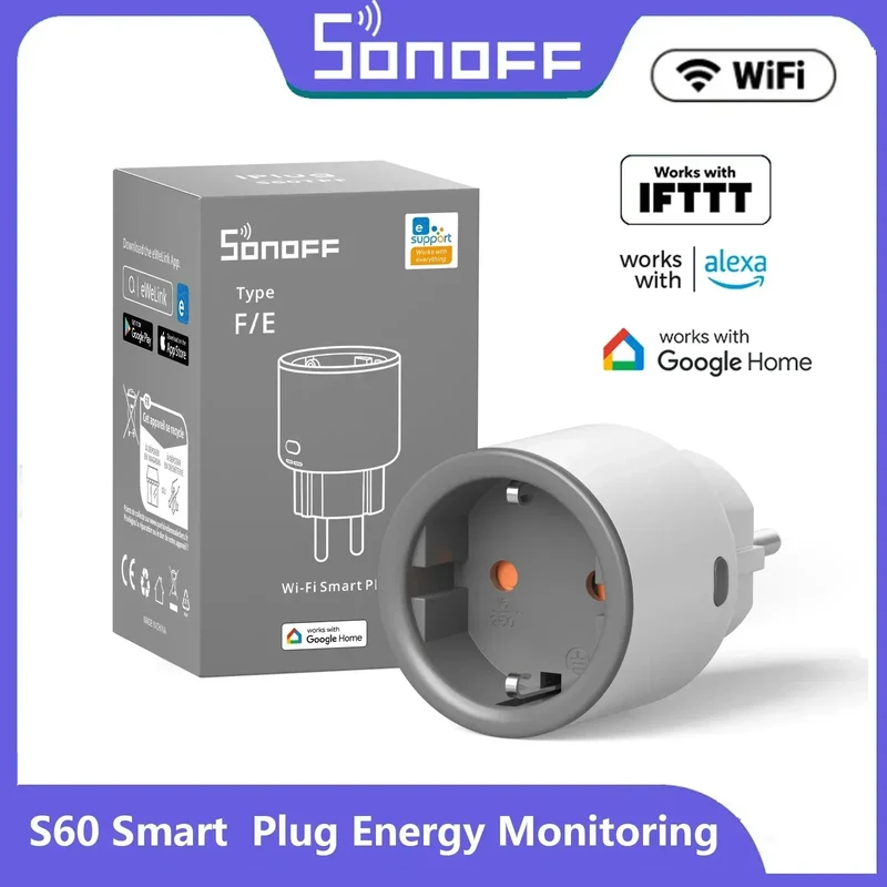 SONOFF S60 EU SONOFF Wifi Socket Wifi Smart Socket Overload Protection Timer Smart Scene Remote Control Via EWeLink Home IFTTT