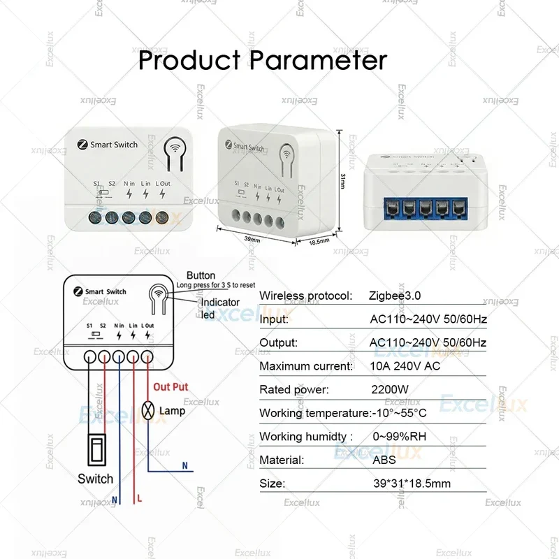 10A Mini Zigbee Smart Switch Module DIY Lighting Relay Breaker Intelligent Life App Control Work with Home Assistant Zigbee2MQTT