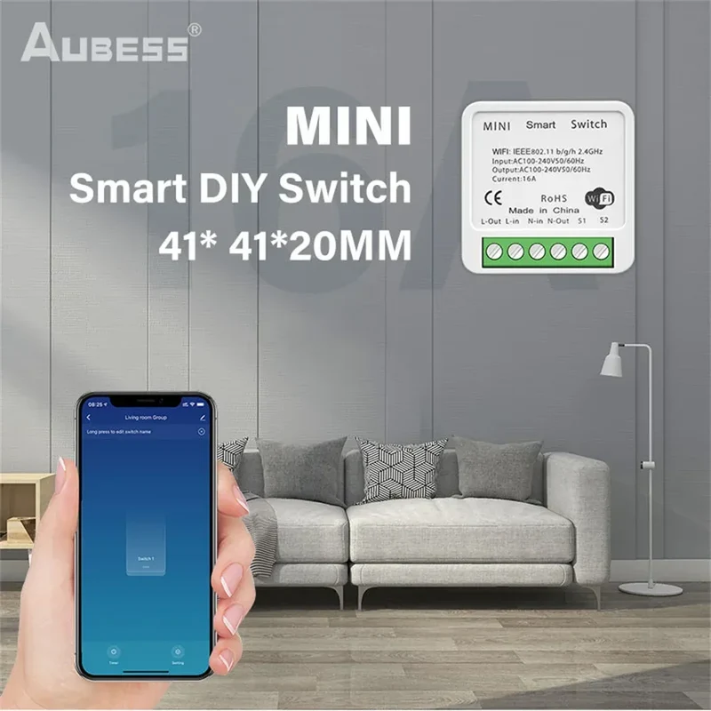 AUBESS Tuya WiFi Smart Switch 16A DIY Breaker Relay Module Smart Home Smart Life App 2 Way Remote Control Via Alexa Google Home