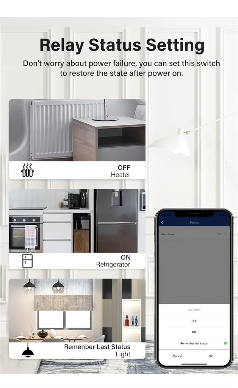 AUBESS Tuya WiFi Smart Switch 16A DIY Breaker Relay Module Smart Home Smart Life App 2 Way Remote Control Via Alexa Google Home