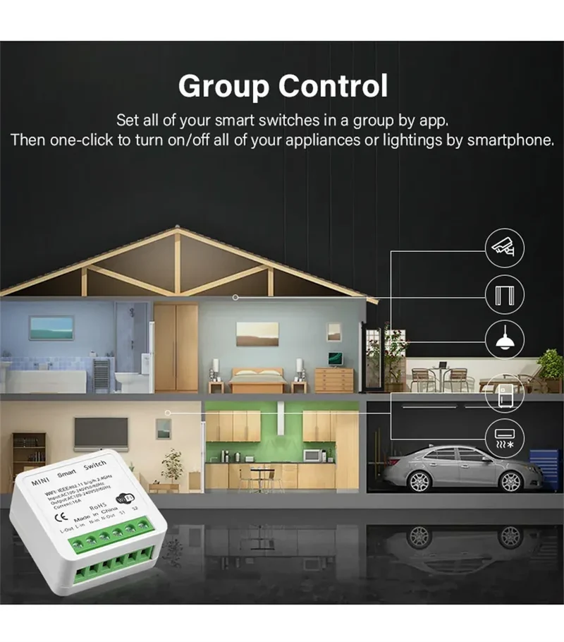 AUBESS Tuya WiFi Smart Switch 16A DIY Breaker Relay Module Smart Home Smart Life App 2 Way Remote Control Via Alexa Google Home