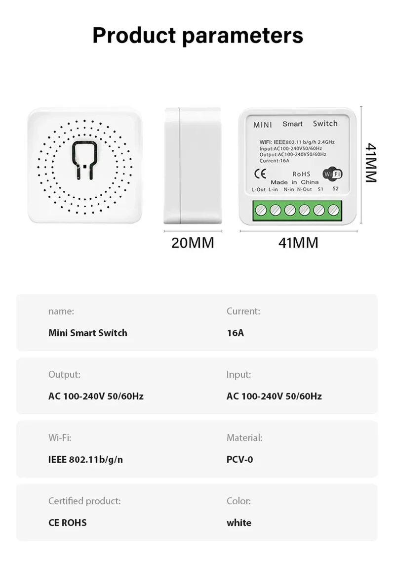 AUBESS Tuya WiFi Smart Switch 16A DIY Breaker Relay Module Smart Home Smart Life App 2 Way Remote Control Via Alexa Google Home
