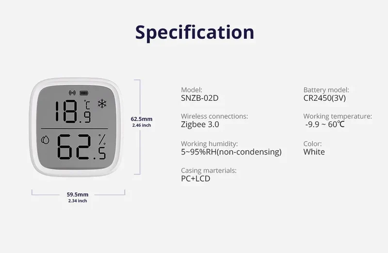 SONOFF SNZB-02D Zigbee LCD Smart Temperature Humidity Sensor Wireless Hygrometer Thermometer Alexa Google Home Alice