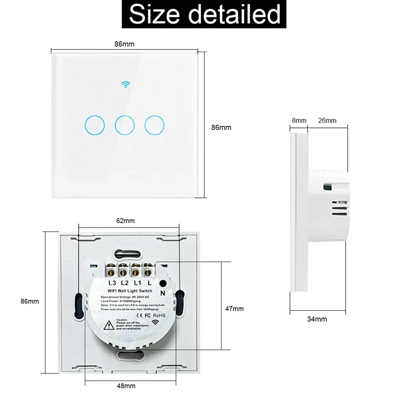 Tuya Wifi EU Smart Switches 1/2/3/4Gang Touch Light Switch Wall Sensor 433mhz RF Switches Smart Life for Alexa Google Home Alice