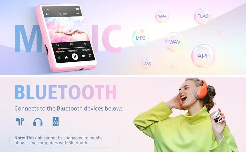 MECHEN 64GB MP3 Player Bluetooth 5.3 with 2.4" Full Touch Screen，Portable Digital Music Player with Speaker，FM Radio, Line Recor