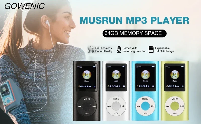 MP3 Player with Earphone Data Cable Stylish Multifunctional Lossless Sound Slim 1.8 Inch LCD Screen Portable MP3 Music Players