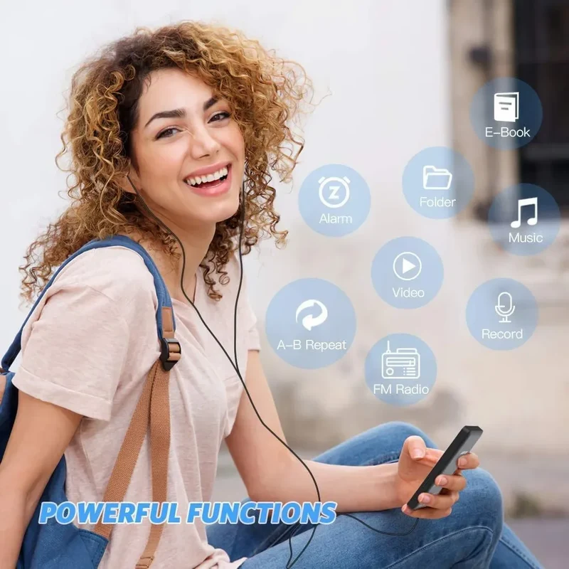 MP3 Player Portable Music Player Bluetooth 5.4 Music Stereo Player 1.8 inch Screen Support FM Radio E-Book Recording