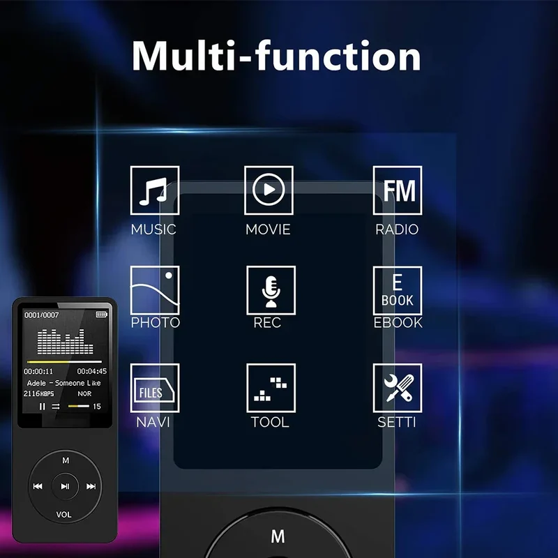 Portable MP3 Player USB Charging Record Digital Display Screen Media Lossless Portable Pocket Sports Running Walking Music Play