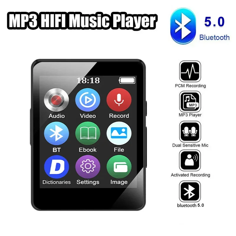 128G MP3 Player Bluetooth 5.4 HiFi MP3 Music Player Built-in Speaker 2.4inch Touch Screen MP4 Player with E-book/Video Recording