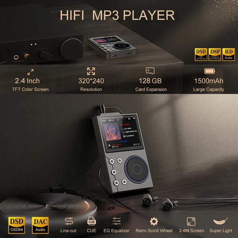 Hi-Fi Digital Audio MP3 Player Lossless DSD High Definition Portable MP3 Music Player Built-in 16GB Walkman Supports 20 Language