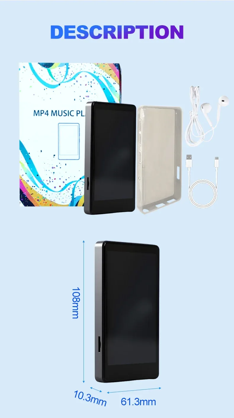 MP3 MP4 HIFI Stereo Player 3.97-inch 1080P HD Full-Screen Touch with Bluetooth and 2.4G/5G WiFi FM Radio Recording Ebook
