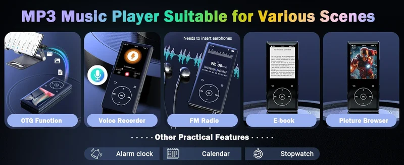 128GB MP3 Player: Portable Music Player with Bluetooth 5.2 HiFi Sound Shuffle Single Loop FM Radio Built-in HD Speaker Voice Rec