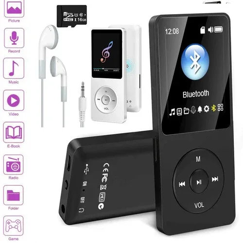 16GB MP3 Player USB Charging Record Digital Display Screen Media Lossless Pocket Sports Running Walking HIFI Music Speakers