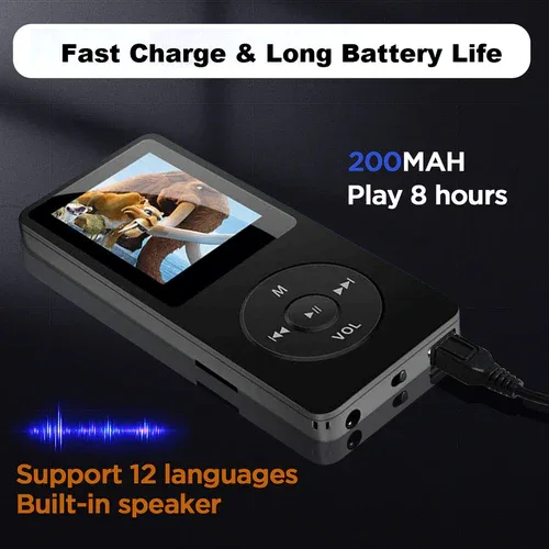 16GB MP3 Player USB Charging Record Digital Display Screen Media Lossless Pocket Sports Running Walking HIFI Music Speakers