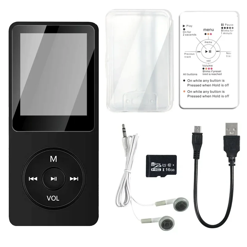 16GB MP3 Player USB Charging Record Digital Display Screen Media Lossless Pocket Sports Running Walking HIFI Music Speakers