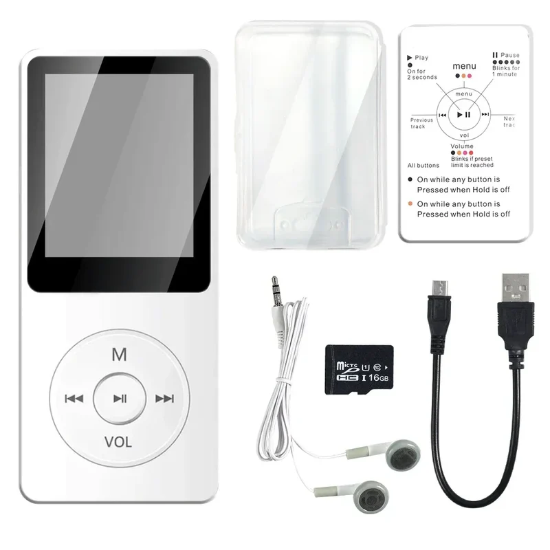 16GB MP3 Player USB Charging Record Digital Display Screen Media Lossless Pocket Sports Running Walking HIFI Music Speakers