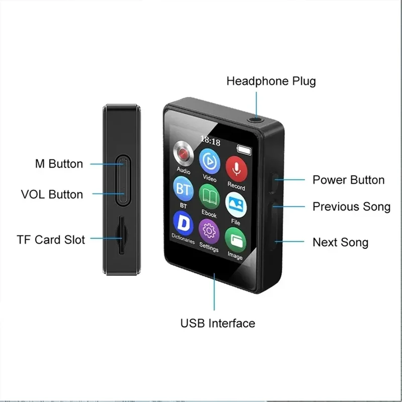 Portable MP3 Player Bluetooth 5.0 Music Stereo Speaker Mini MP4 Video Playback With LED Screen FM Radio Recording For Walkman