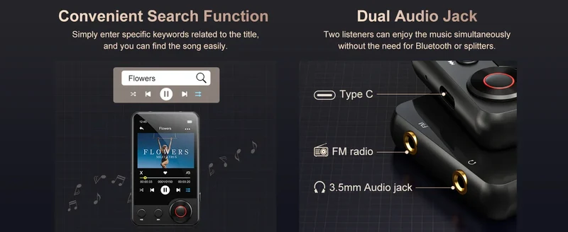 MECHEN 64GB/128GB MP3 Player with Bluetooth 5.3, 2.4’ Portable Full Touchscreen Music Player with Speakers