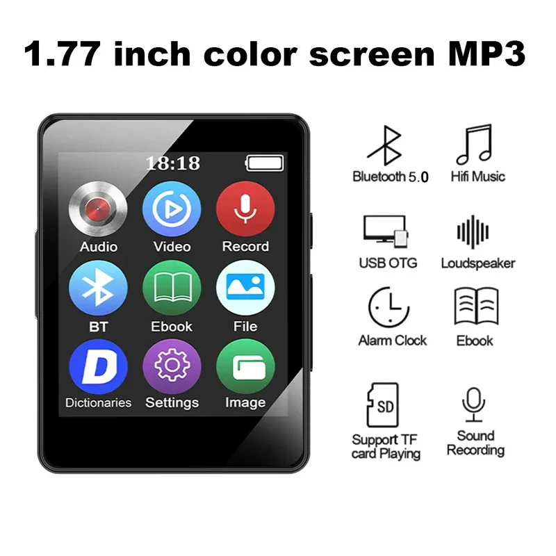 8-128GB MP3 Music Player Full Screen Touch MP4 Bluetooth Built-in Speaker Portable HiFi Music Player Video Playback recording