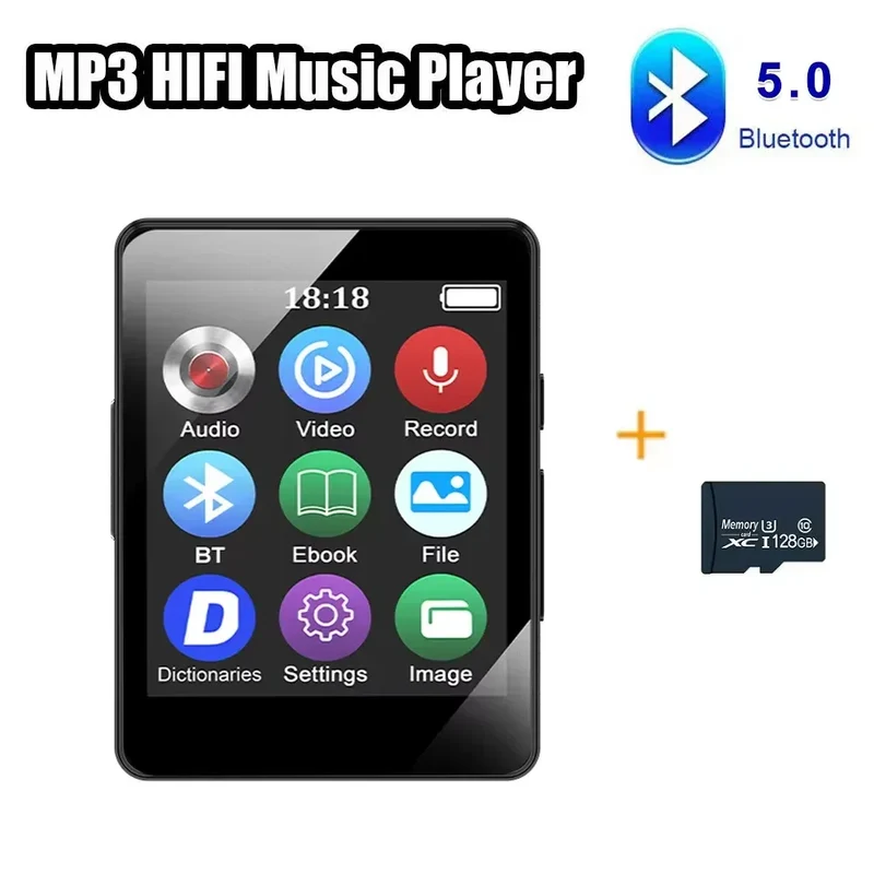 8-128GB MP3 Music Player Full Screen Touch MP4 Bluetooth Built-in Speaker Portable HiFi Music Player Video Playback recording