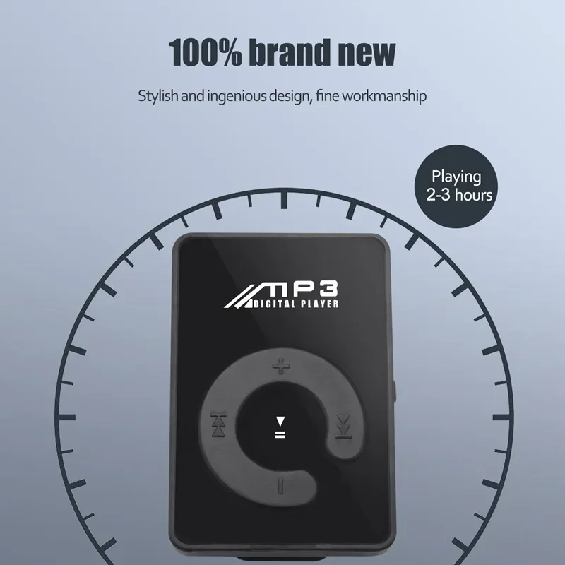 Portable Mini Mp3 Clip Card MP3 Music Player Mirror Card Clip High Quality Digital Music Media Playback Support SD TF Card