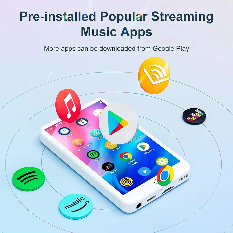 MECHEN MP3 Player Android 9.0 with Bluetooth and WiFi，MP3 MP4 Player with Spotify，Audible，Pandora， Up to 512 GB (White)