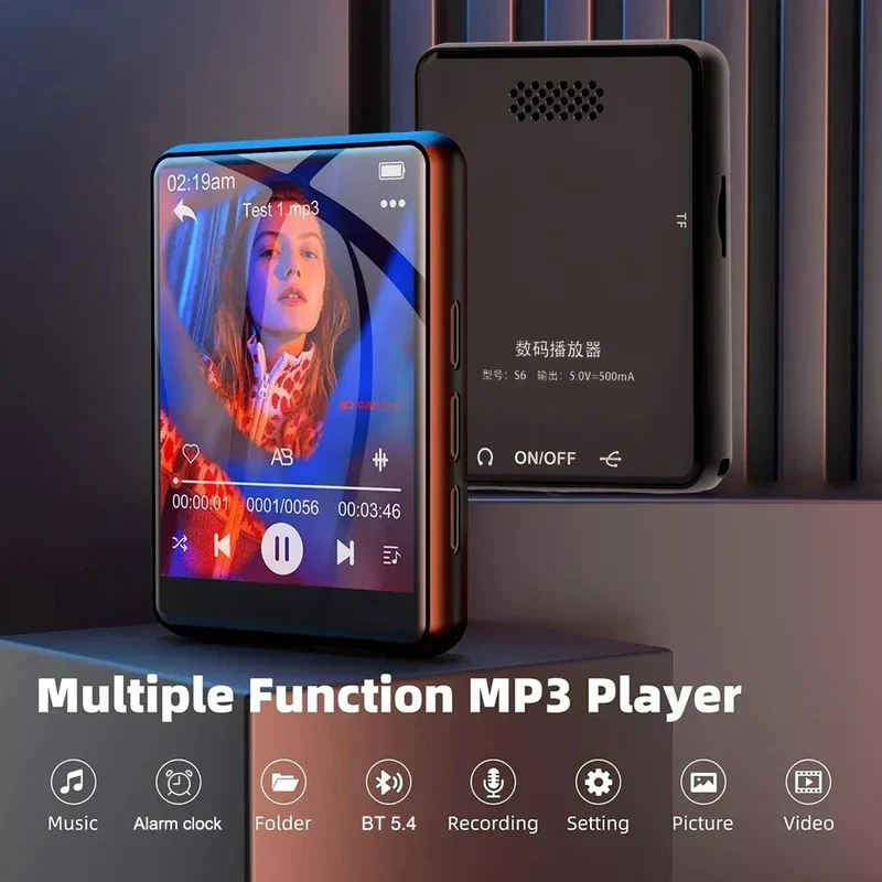 Bluetooth 5.4 MP3 Player Full Screen Walkman Music Player Novel Reading E-book Mp4 Video Player With Earphone Video Recording