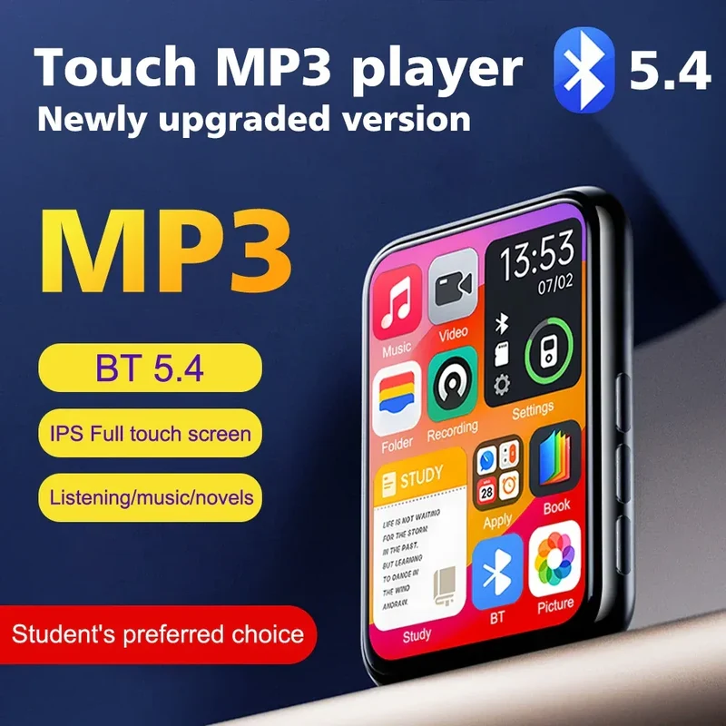 Bluetooth 5.4 MP3 Player Full Screen Walkman Music Player Novel Reading E-book Mp4 Video Player With Earphone Video Recording