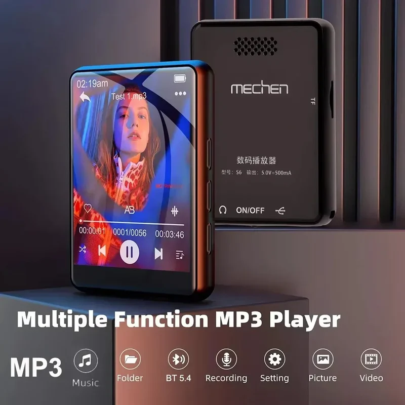 Bluetooth 5.4 MP3 Player Full Screen Walkman Music Player Novel Reading E-book Mp4 Video Player With Earphone Video Recording