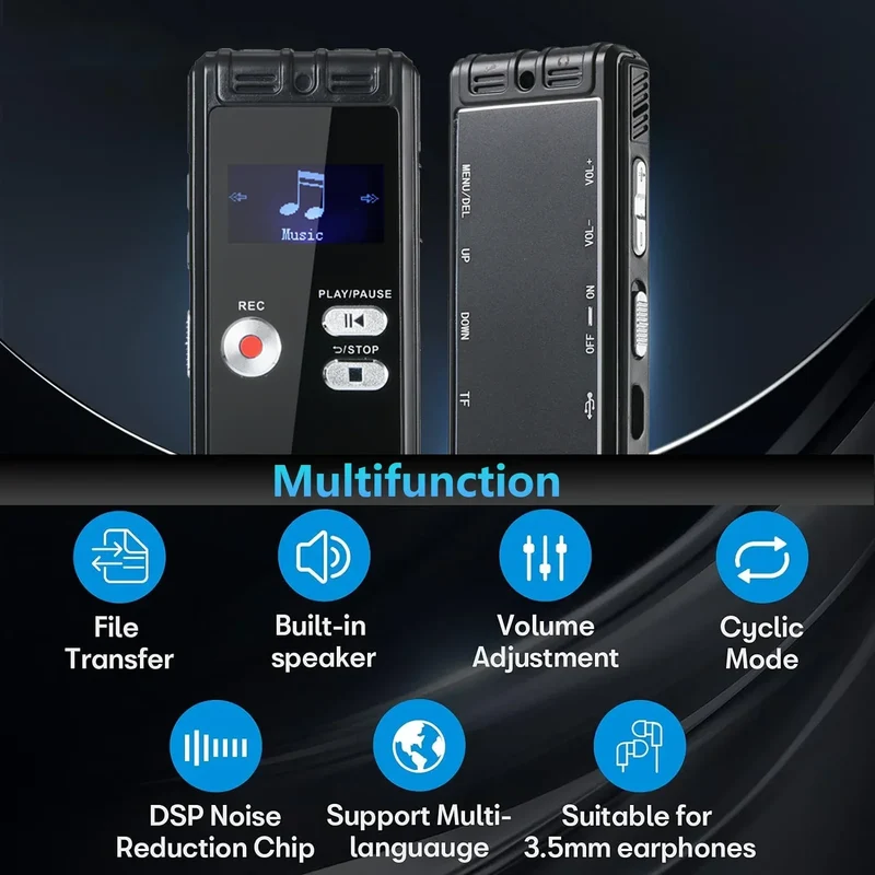 Digital Voice Activated Recorder with Playback - 2200 Hours Audio Recording Device, 1536Kpbs HD Dual MIC Tape Recorder Device fo