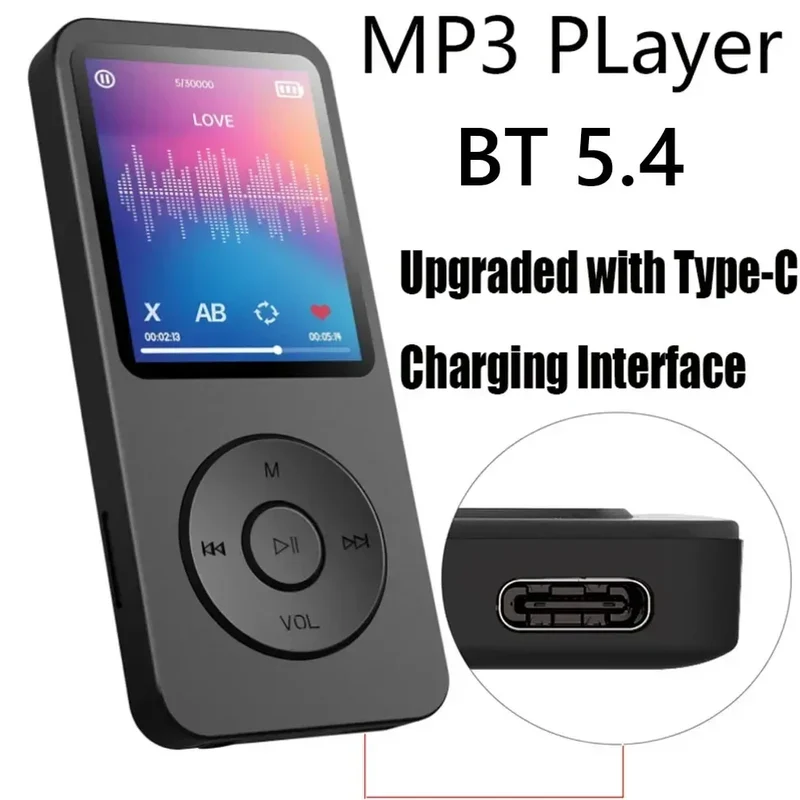 Type-C Port MP3 Bluetooth Player Fast Charging 5.4 Bluetooth Version Running, Fitness, Exercise Walkman Scalable Memory Card