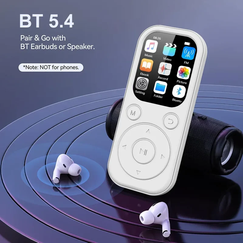 Bluetooth 5.4 MP3 MP4 Player Portable LCD Screen Music Player Stereo HiFi Speaker Support TF FM Radio Video E-Book Recording