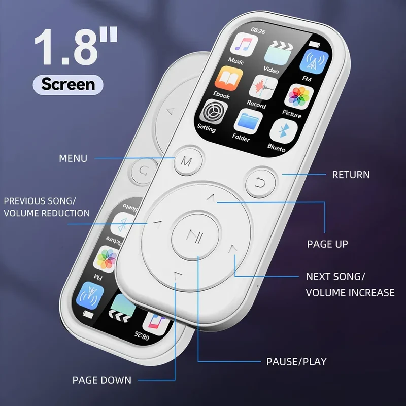 Bluetooth 5.4 MP3 MP4 Player Portable LCD Screen Music Player Stereo HiFi Speaker Support TF FM Radio Video E-Book Recording