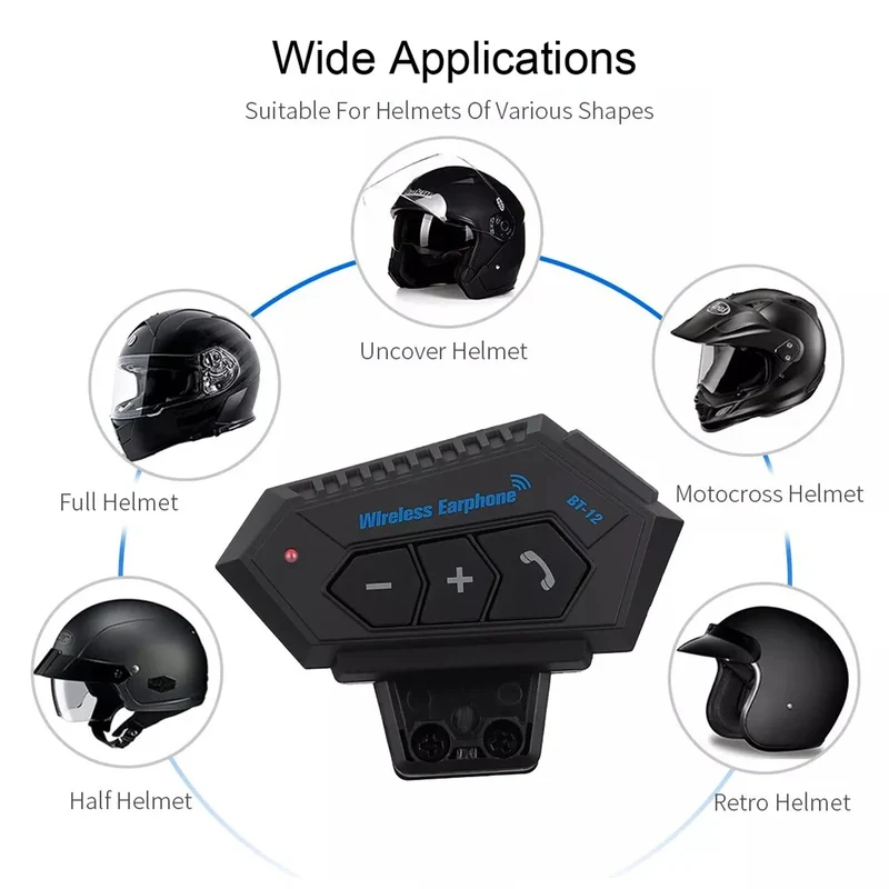 Hot Selling Helmet Bluetooth Headset Earphone, Auriculares Bluetooth Para Capacete BT12, Ecouteur Bluetooth Pour Casque Moto