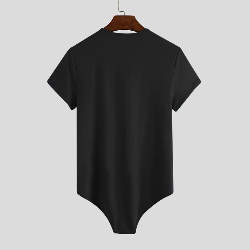INCERUN Men Bodysuit Solid Color Pajamas Sexy 2023 Breathable Short Sleeve O-neck Rompers Underwear Fitness Men Bodysuits S-5XL