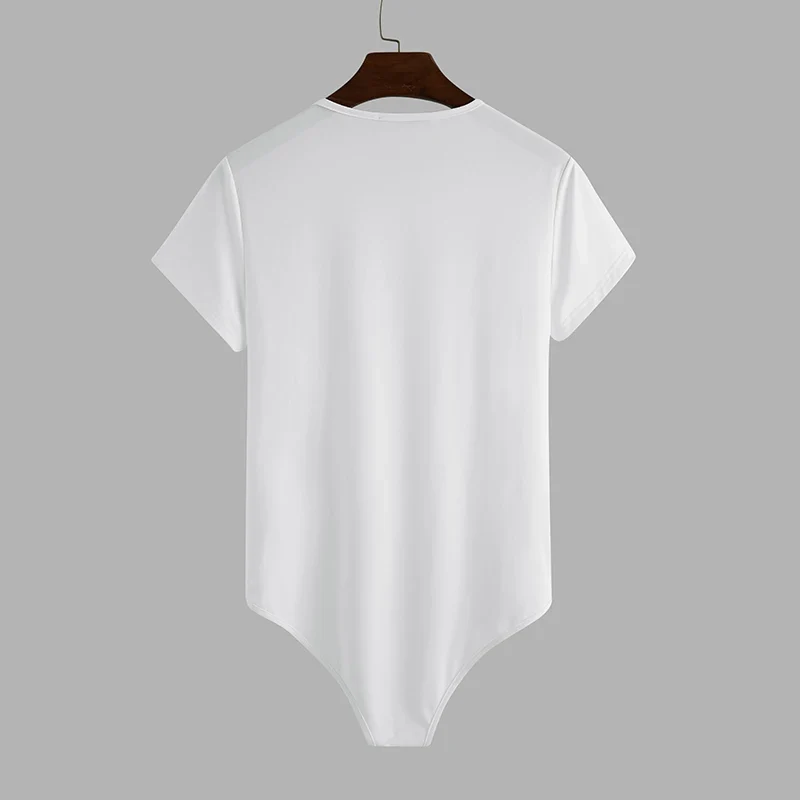 INCERUN Men Bodysuit Solid Color Pajamas Sexy 2023 Breathable Short Sleeve O-neck Rompers Underwear Fitness Men Bodysuits S-5XL