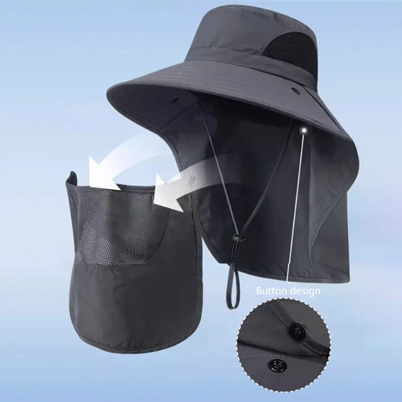 Summer Sun Hats UV Protection Outdoor Hunting Fishing Cap For Men Women Hiking Camping Visor Bucket Hat Neck Flap Fisherman Hat