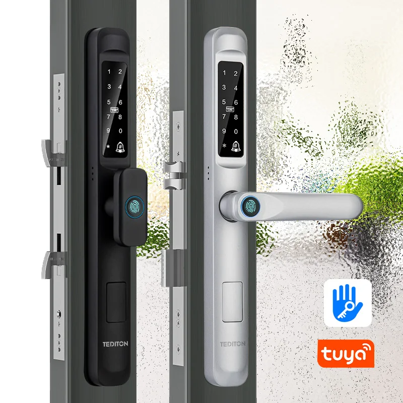 Waterproof Exterior Digital Electronic Ttlock Tuya Smart Locks Fingerprint Aluminum Steel Double Side Sliding Glass Door Lock